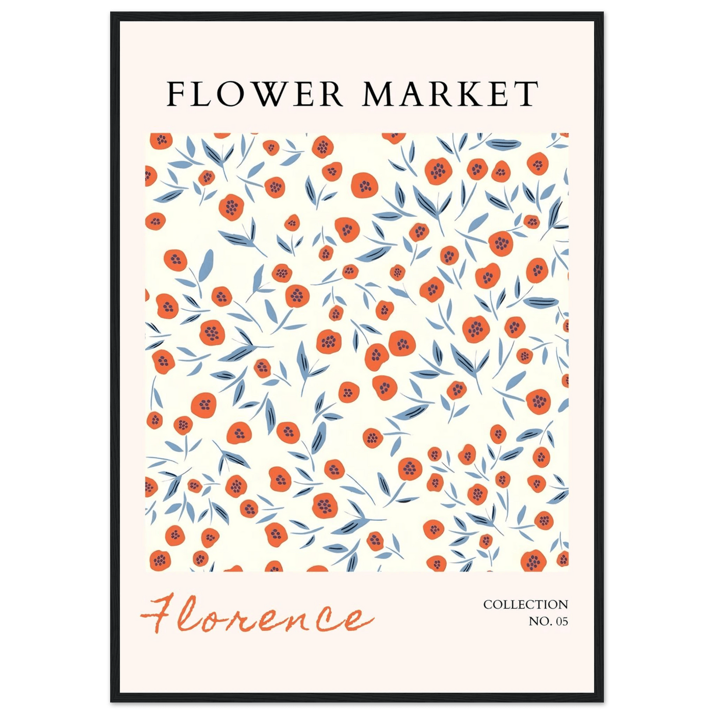Florence Flower Market Art Print – Vibrant Orange Poppies & Blue Leaves | Framed & Ready-to-Hang Wall Art - Vibrantwalls