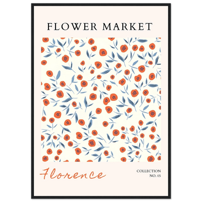 Florence Flower Market Art Print – Vibrant Orange Poppies & Blue Leaves | Framed & Ready-to-Hang Wall Art - Vibrantwalls