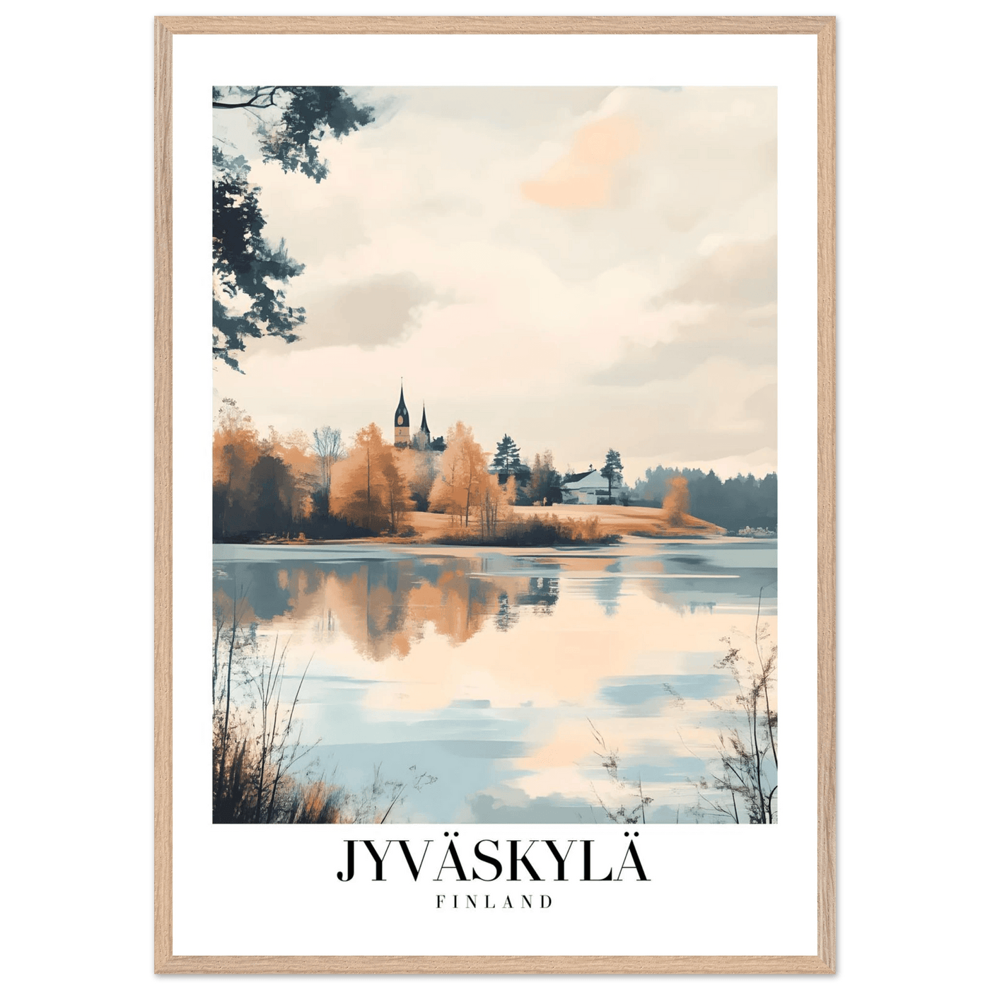 Jyväskylä Finland Framed Poster – Serene Lakeside Wall Art with Vintage-Inspired Charm & Wooden Frame - Vibrantwalls