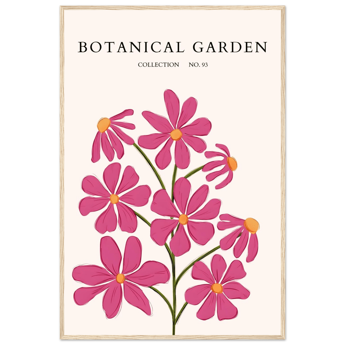Vibrant Botanical Garden Framed Poster – Pink Cosmos & Abstract Floral Art Print | Ready-to-Hang in Various Sizes - Vibrantwalls