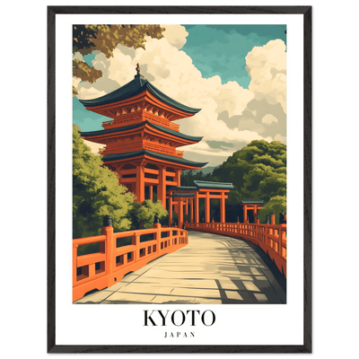 Kyoto Japan Pagoda Framed Poster – Japanese Temple Wall Art in Vibrant Orange with Wooden Frame - Vibrantwalls