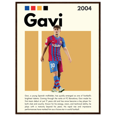 Gavi FC Barcelona Soccer Framed Football Poster 60x80 cm 24x32″ Dark wood frame Vibrantwalls
