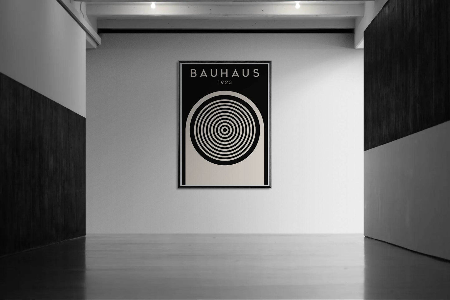 Bauhaus Black Cream Concentric Circle Movement Design Wall Art - Vibrantwalls