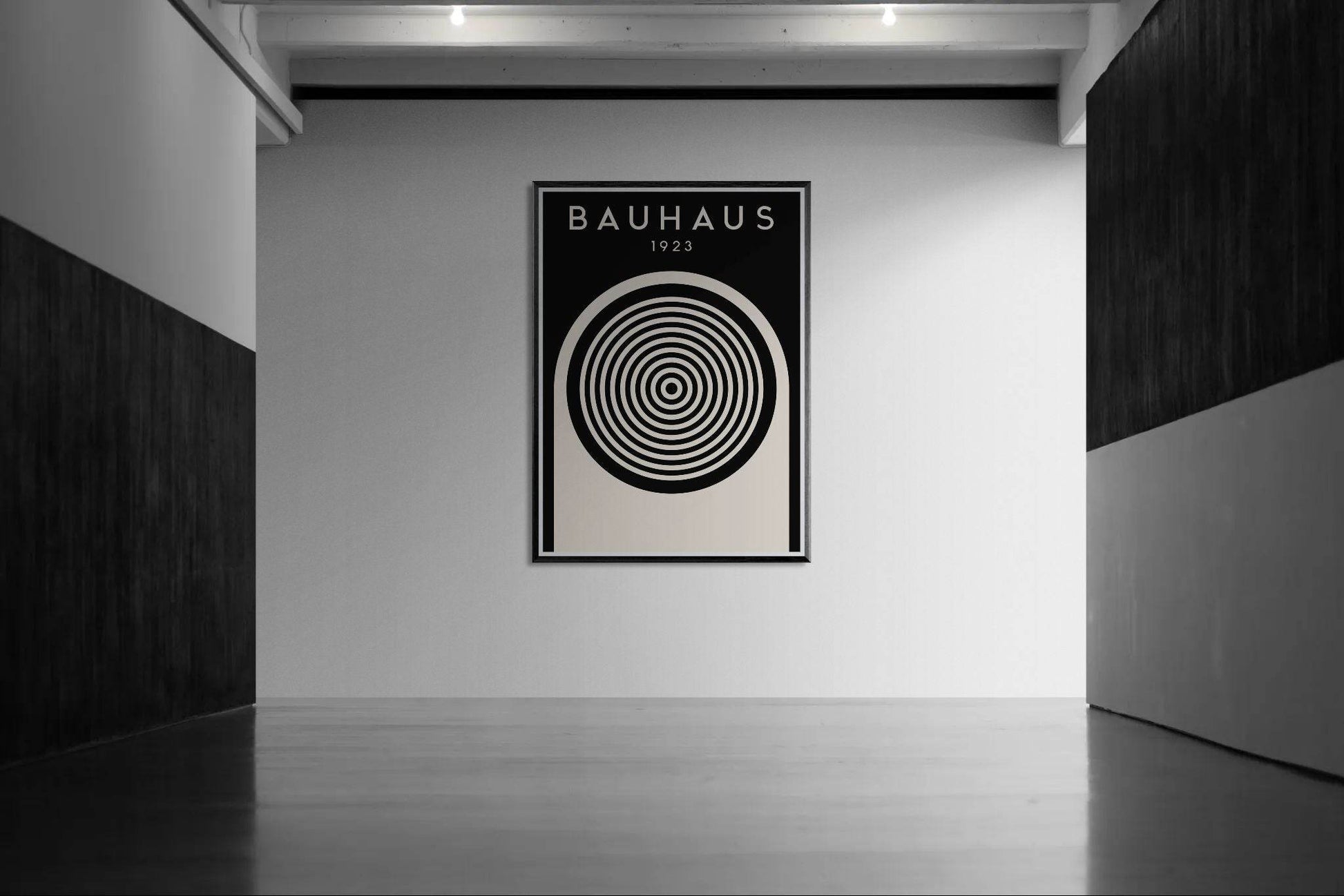Bauhaus Black Cream Concentric Circle Movement Design Wall Art - Vibrantwalls