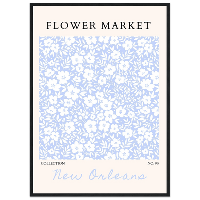 Flower Market New Orleans – Chic Periwinkle Floral Framed Poster | Ready-to-Hang Wall Art - Vibrantwalls
