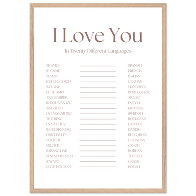 I Love You in 20 Languages - Mounted Framed Art Print, Eco-Friendly Wood Frame in Your Choice of Style - Vibrantwalls