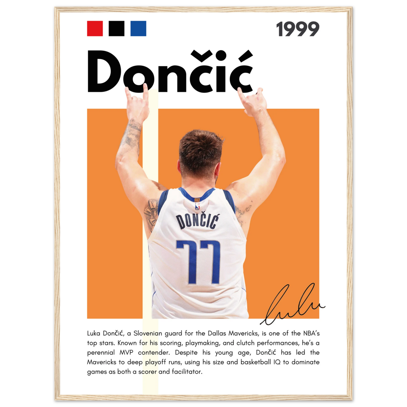 Luka Dončić El Matador Mavericks Framed Poster 60x80 cm 24x32″ Wood frame Vibrantwalls