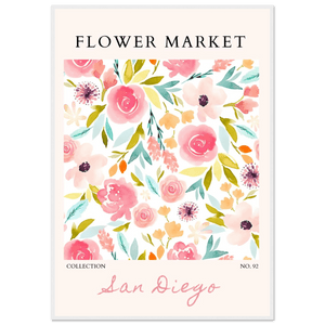 Flower Market San Diego Framed Poster – Watercolor Floral Art Print | Ready-to-Hang in Various Sizes & Frame Finishes - Vibrantwalls