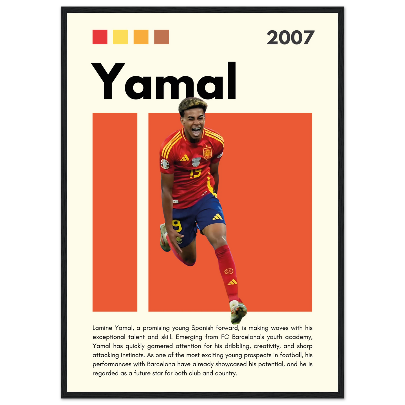 Lamine Yamal Spain Soccer Framed Football Poster 50x70 cm 20x28″ Black frame Vibrantwalls