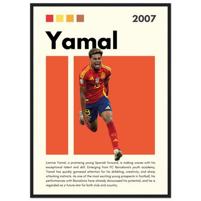 Lamine Yamal Spain Soccer Framed Football Poster 50x70 cm 20x28″ Black frame Vibrantwalls