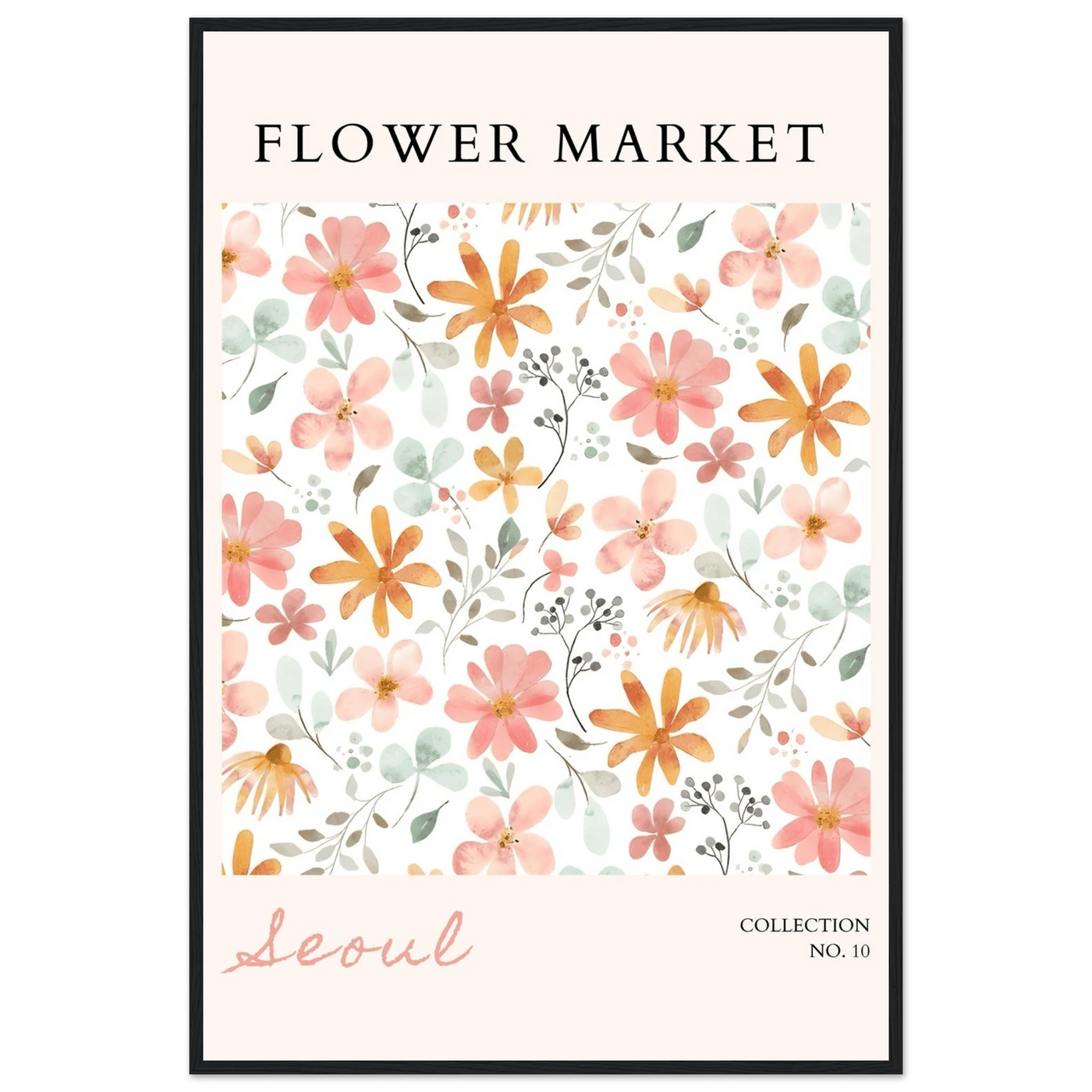 Seoul Flower Market Framed Poster – Delicate Watercolor Blooms & Botanical Art Print | Ready-to-Hang - Vibrantwalls