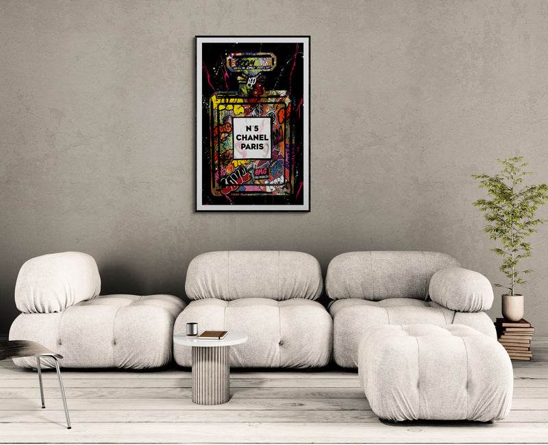 Coco Mademoiselle Chanel Perfume Pop Art Graffiti Print - Iconic Scent, Street Style Art Piece in Your Choice of Frame - Vibrantwalls
