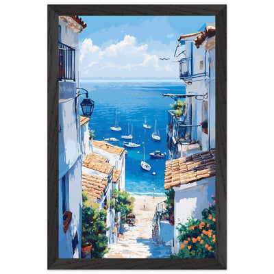 Mediterranean Seascape White Village Coastal Charm - Vibrantwalls
