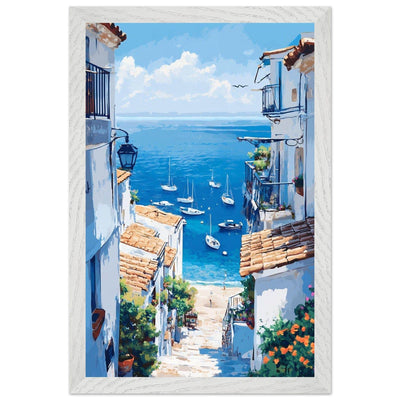 Mediterranean Seascape White Village Coastal Charm - Vibrantwalls