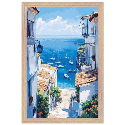 Mediterranean Seascape White Village Coastal Charm - Vibrantwalls