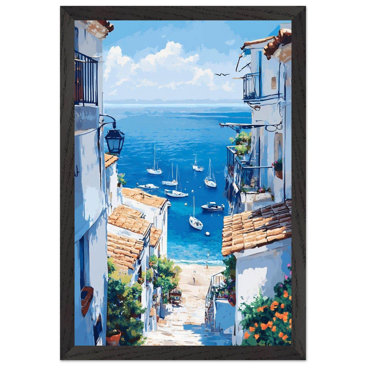 Mediterranean Seascape White Village Coastal Charm - Vibrantwalls
