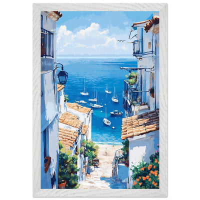 Mediterranean Seascape White Village Coastal Charm - Vibrantwalls