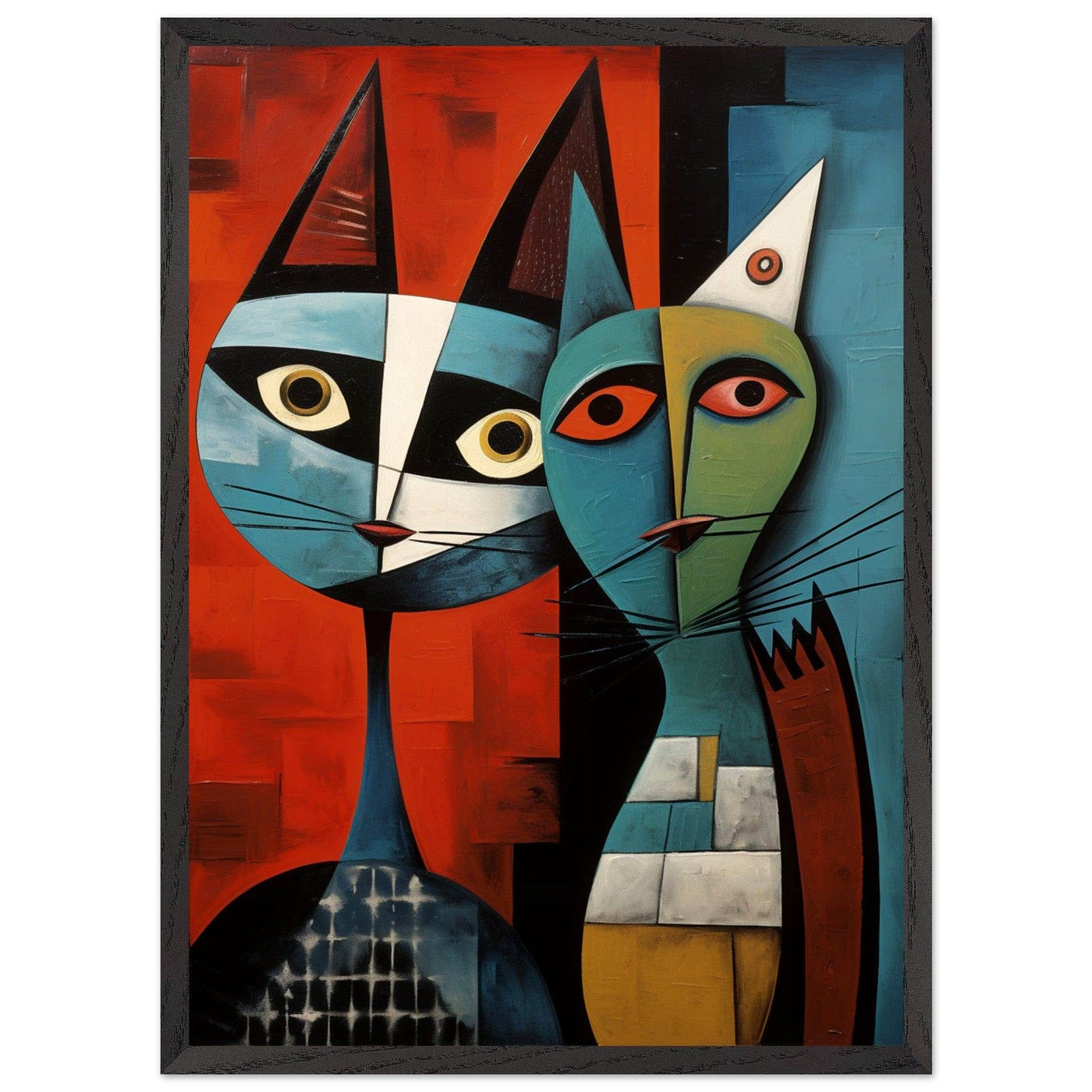 Cubist Cat Abstract Art in Blue and Orange - Unique Contemporary Design - Vibrantwalls
