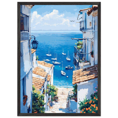 Mediterranean Seascape White Village Coastal Charm - Vibrantwalls