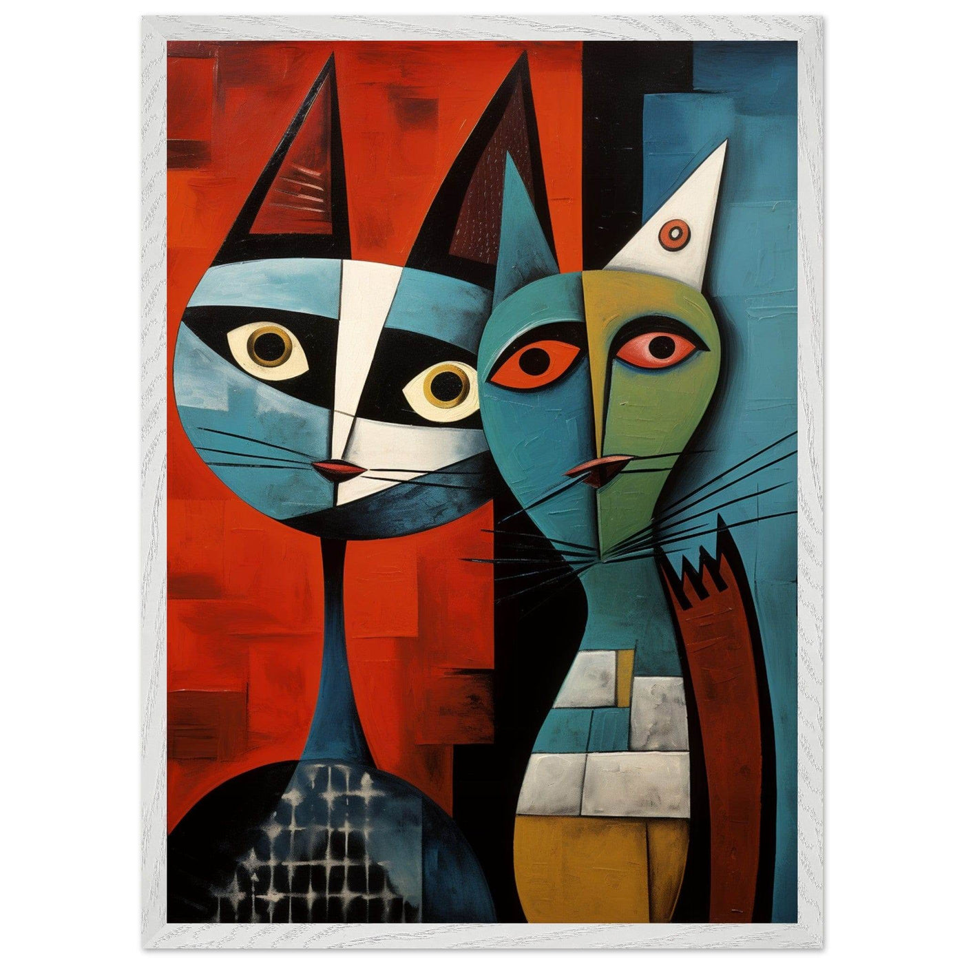 Cubist Cat Abstract Art in Blue and Orange - Unique Contemporary Design - Vibrantwalls