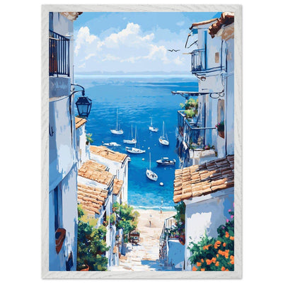 Mediterranean Seascape White Village Coastal Charm - Vibrantwalls