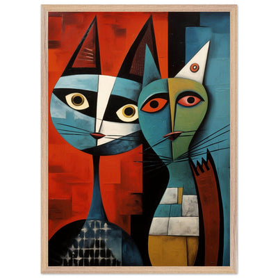 Cubist Cat Abstract Art in Blue and Orange - Unique Contemporary Design - Vibrantwalls