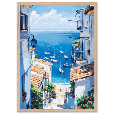 Mediterranean Seascape White Village Coastal Charm - Vibrantwalls