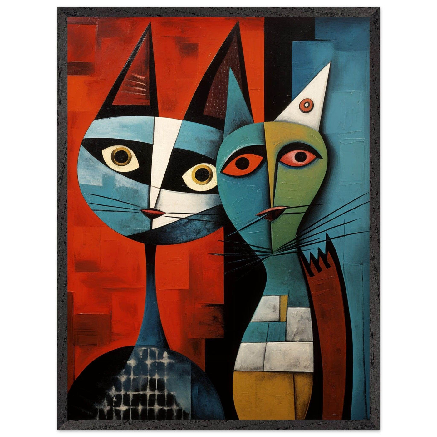 Cubist Cat Abstract Art in Blue and Orange - Unique Contemporary Design - Vibrantwalls