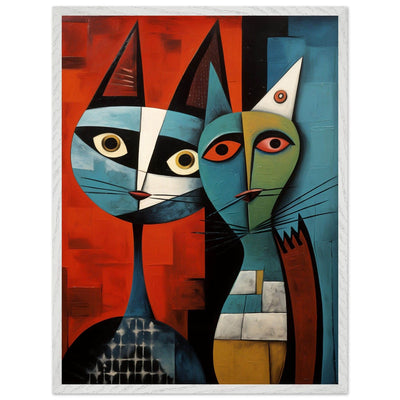 Cubist Cat Abstract Art in Blue and Orange - Unique Contemporary Design - Vibrantwalls