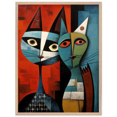 Cubist Cat Abstract Art in Blue and Orange - Unique Contemporary Design - Vibrantwalls