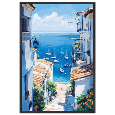 Mediterranean Seascape White Village Coastal Charm - Vibrantwalls