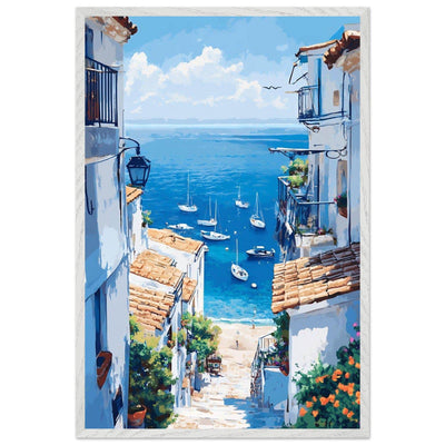Mediterranean Seascape White Village Coastal Charm - Vibrantwalls