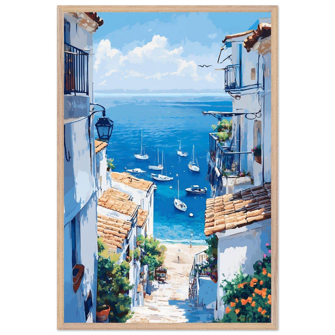 Mediterranean Seascape White Village Coastal Charm - Vibrantwalls