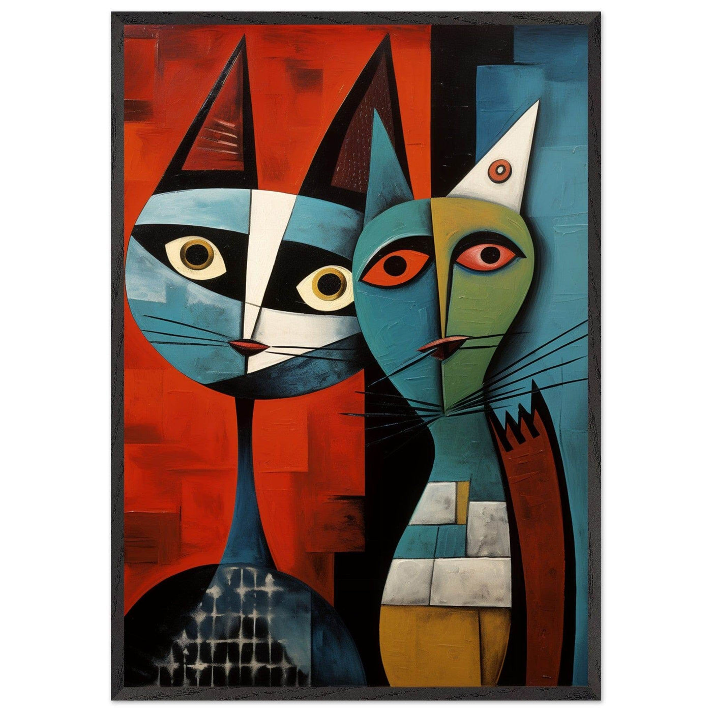 Cubist Cat Abstract Art in Blue and Orange - Unique Contemporary Design - Vibrantwalls