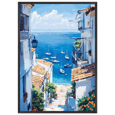 Mediterranean Seascape White Village Coastal Charm - Vibrantwalls