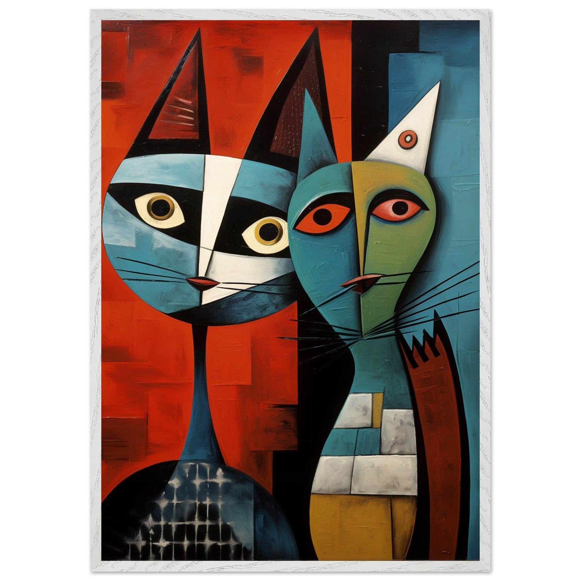 Cubist Cat Abstract Art Blue Orange Contemporary Picasso Wall Art - Vibrantwalls