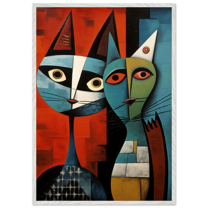 Cubist Cat Abstract Art Blue Orange Contemporary Picasso Wall Art - Vibrantwalls