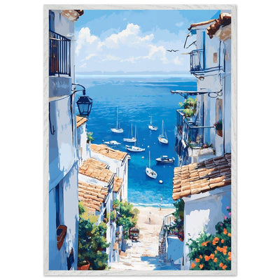 Mediterranean Seascape White Village Coastal Charm - Vibrantwalls