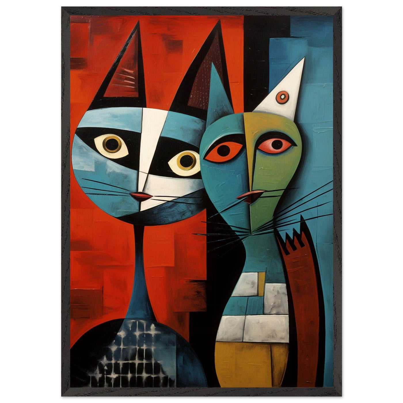 Cubist Cat Abstract Art in Blue and Orange - Unique Contemporary Design - Vibrantwalls