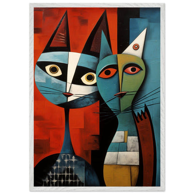 Cubist Cat Abstract Art in Blue and Orange - Unique Contemporary Design - Vibrantwalls