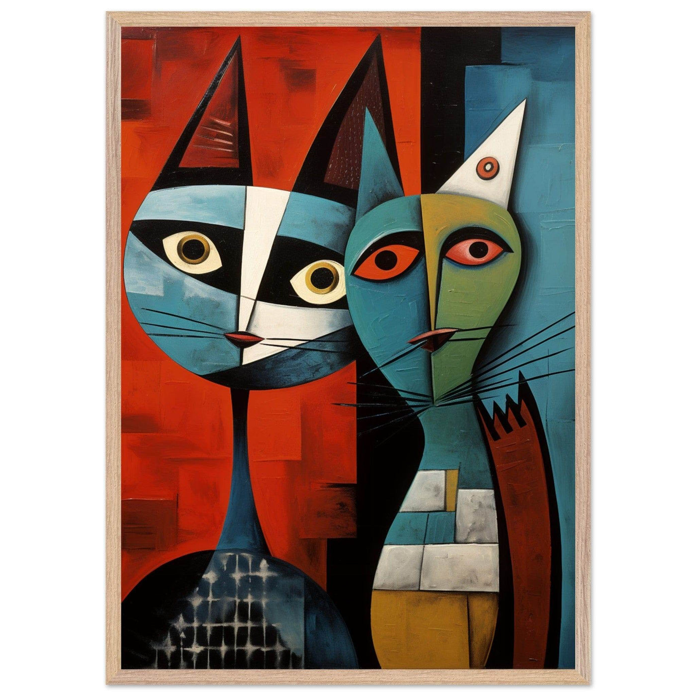 Cubist Cat Abstract Art in Blue and Orange - Unique Contemporary Design - Vibrantwalls