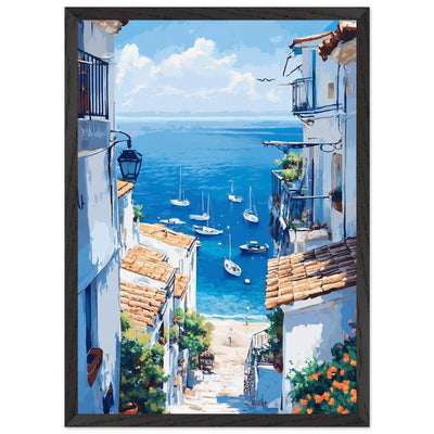 Mediterranean Seascape White Village Coastal Charm - Vibrantwalls