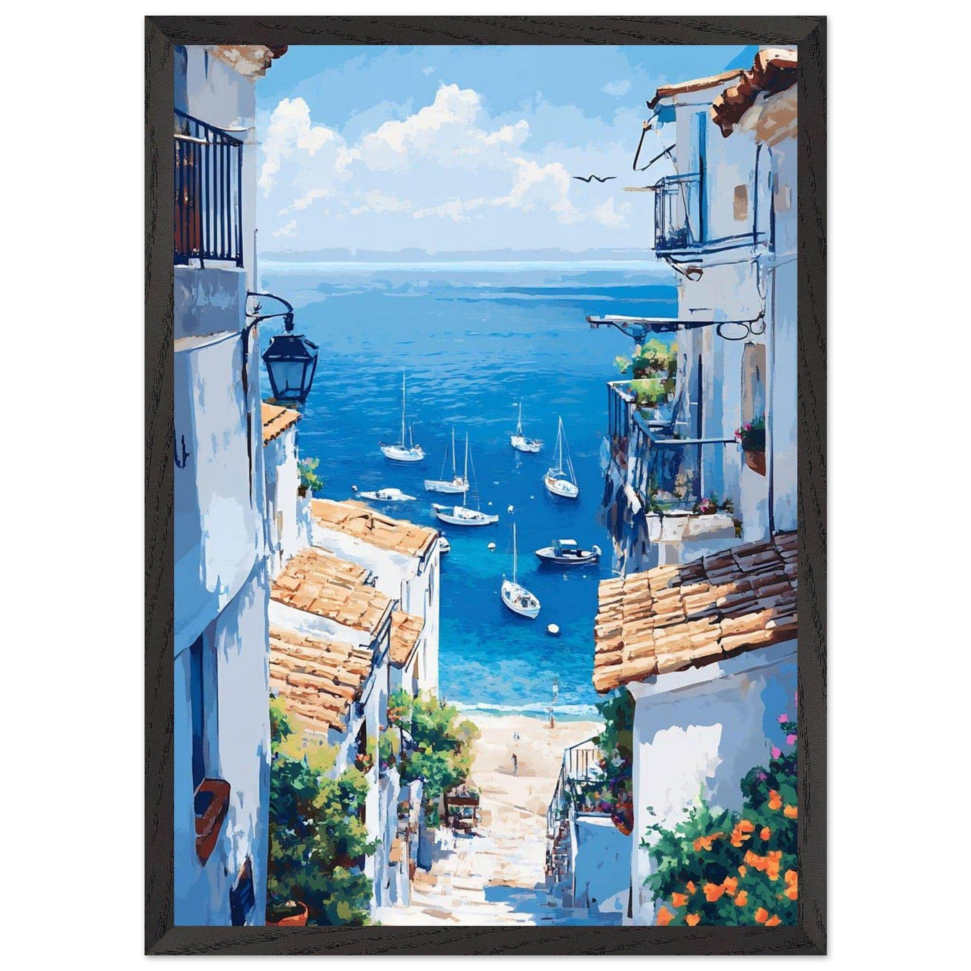 Mediterranean Seascape White Village Coastal Charm - Vibrantwalls