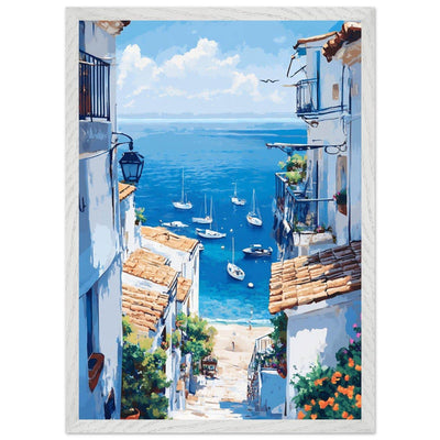 Mediterranean Seascape White Village Coastal Charm - Vibrantwalls