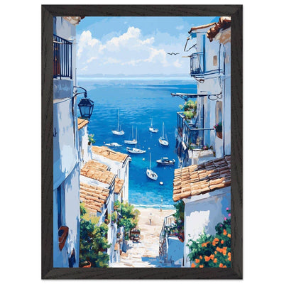 Mediterranean Seascape White Village Coastal Charm - Vibrantwalls