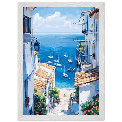 Mediterranean Seascape White Village Coastal Charm - Vibrantwalls