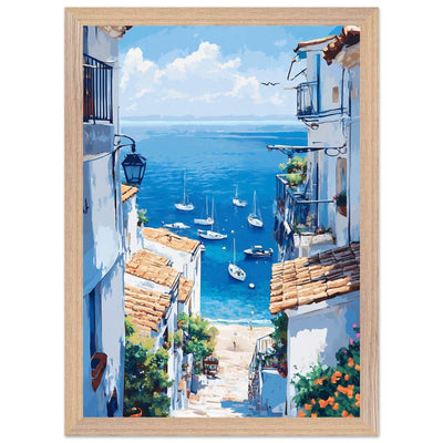 Mediterranean Seascape White Village Coastal Charm - Vibrantwalls