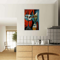 Cubist Cat Abstract Art Blue Orange Contemporary Picasso Wall Art - Vibrantwalls