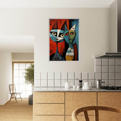 Cubist Cat Abstract Art in Blue and Orange - Unique Contemporary Design - Vibrantwalls