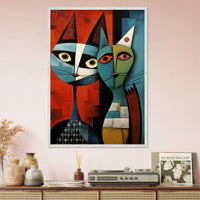 Cubist Cat Abstract Art Blue Orange Contemporary Picasso Wall Art - Vibrantwalls